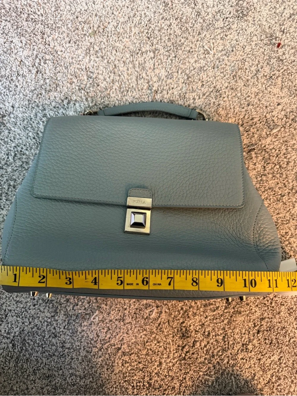 Furla Pebbled Leather Satchel in Pale Blue with Gold Hardware